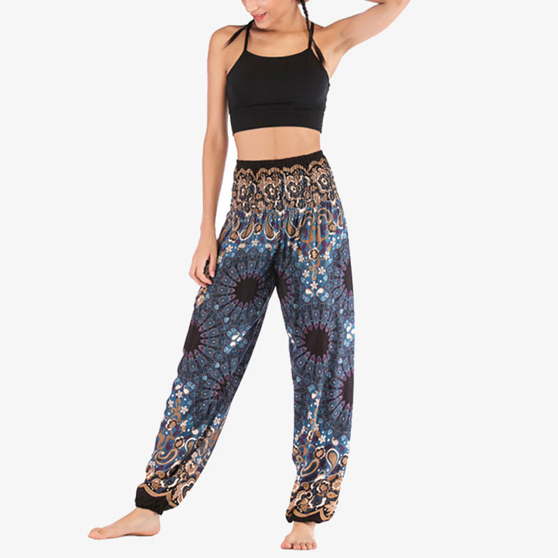 Lightweight Rayon Mandala Print High-Waist Meditation Harem Pants