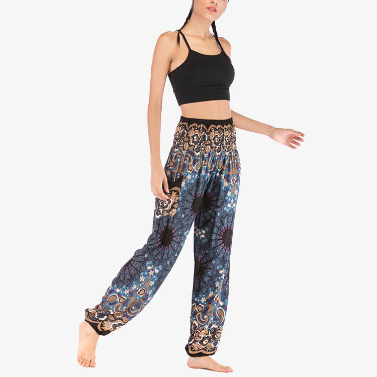 Lightweight Rayon Mandala Print High-Waist Meditation Harem Pants