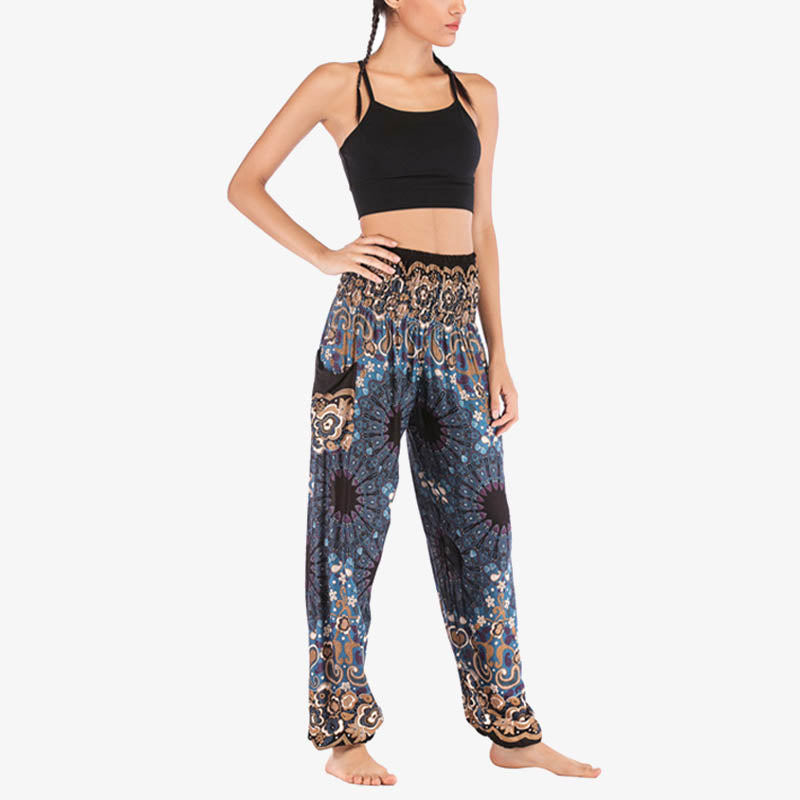 Lightweight Rayon Mandala Print High-Waist Meditation Harem Pants