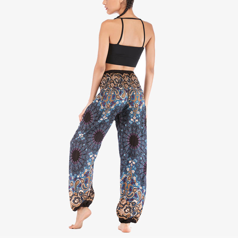 Lightweight Rayon Mandala Print High-Waist Meditation Harem Pants