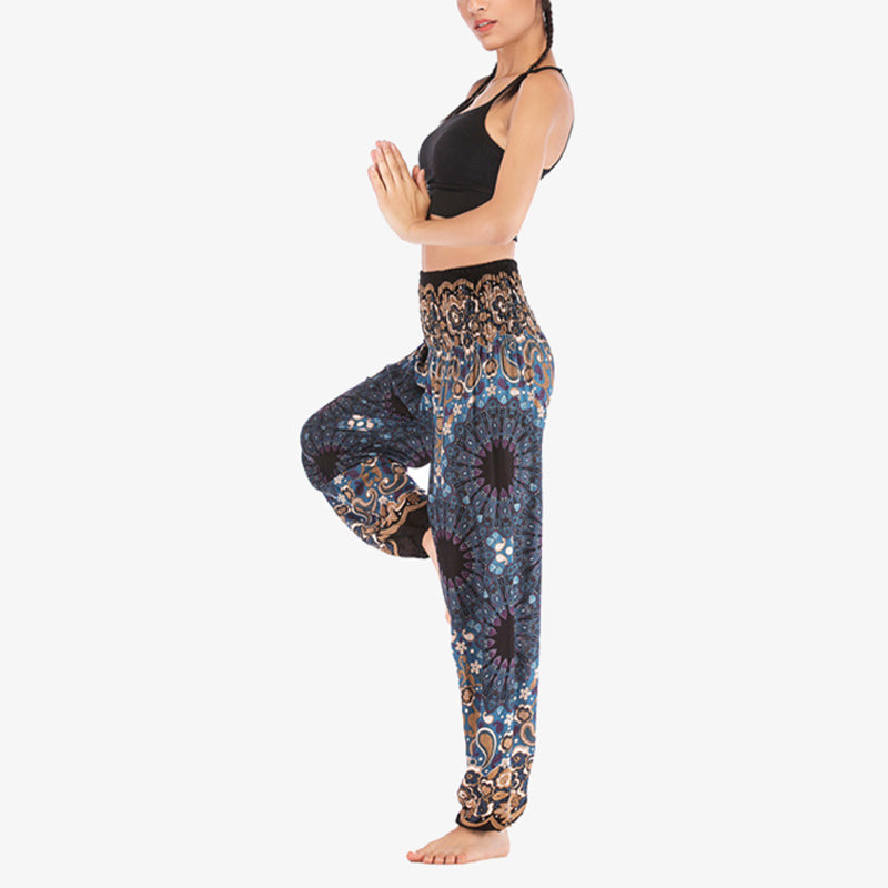 Lightweight Rayon Mandala Print High-Waist Meditation Harem Pants