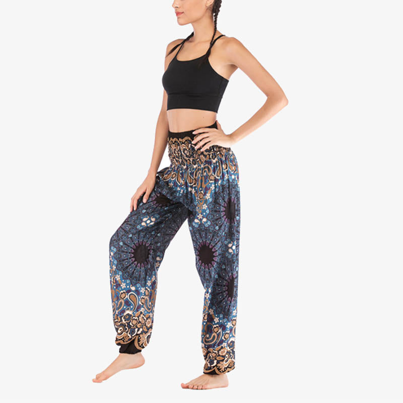 Lightweight Rayon Mandala Print High-Waist Meditation Harem Pants