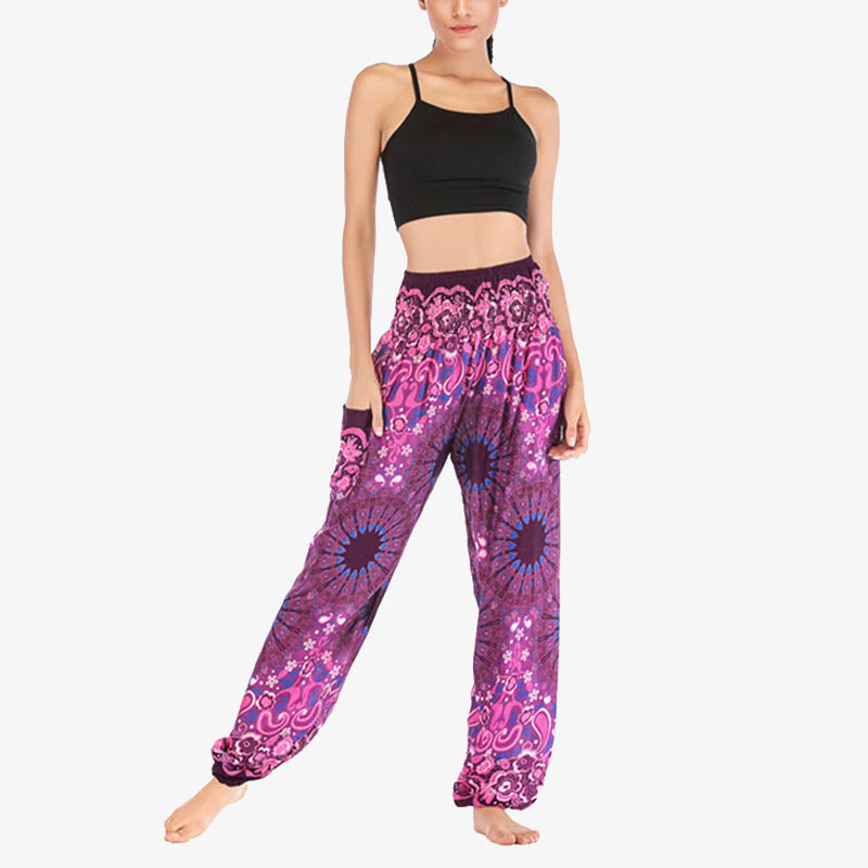 Lightweight Rayon Mandala Print High-Waist Meditation Harem Pants