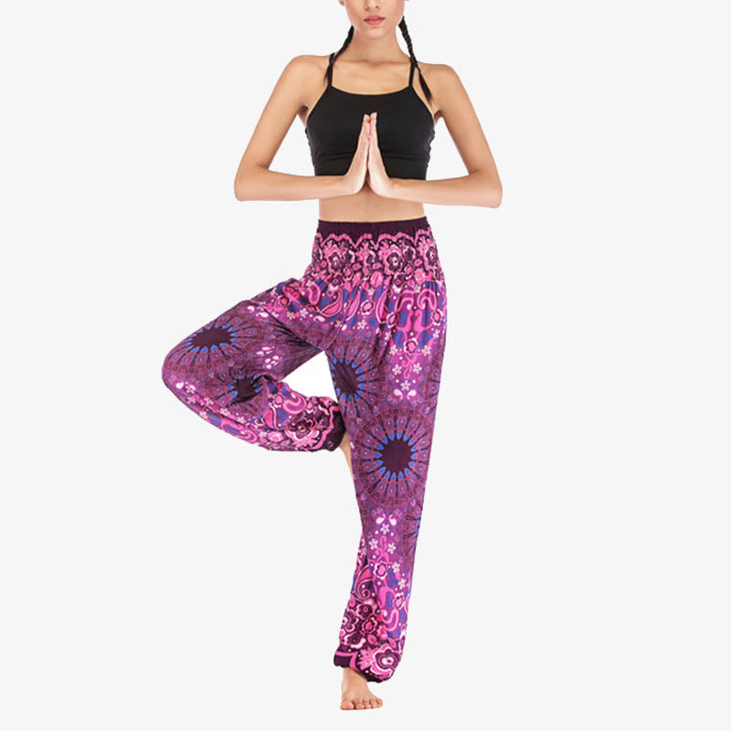 Lightweight Rayon Mandala Print High-Waist Meditation Harem Pants