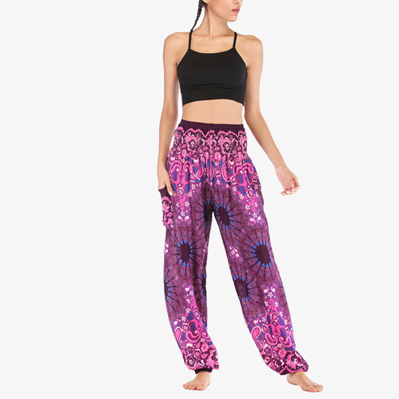 Lightweight Rayon Mandala Print High-Waist Meditation Harem Pants