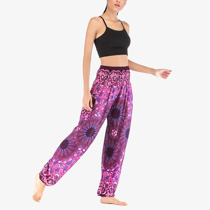 Lightweight Rayon Mandala Print High-Waist Meditation Harem Pants