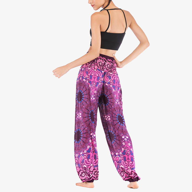 Lightweight Rayon Mandala Print High-Waist Meditation Harem Pants