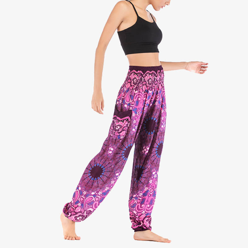 Lightweight Rayon Mandala Print High-Waist Meditation Harem Pants