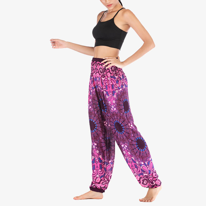 Lightweight Rayon Mandala Print High-Waist Meditation Harem Pants