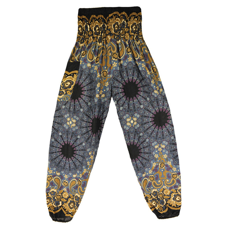 Lightweight Rayon Mandala Print High-Waist Meditation Harem Pants