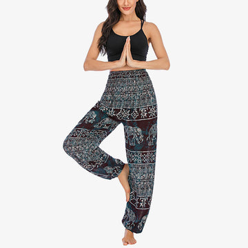 Elephant Pattern Loose Casual Harem Trousers High Waist Women's Yoga Pants