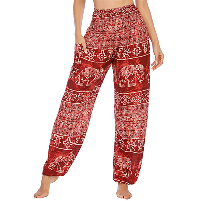 Elephant Pattern Loose Casual Harem Trousers High Waist Women's Yoga Pants