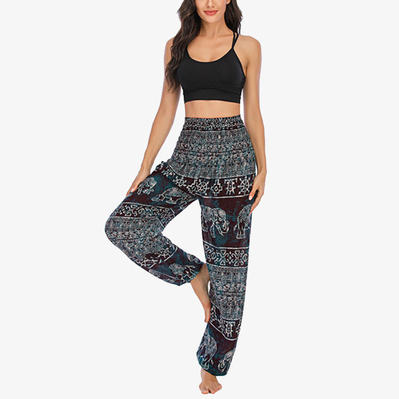 Elephant Pattern Loose Casual Harem Trousers High Waist Women's Yoga Pants