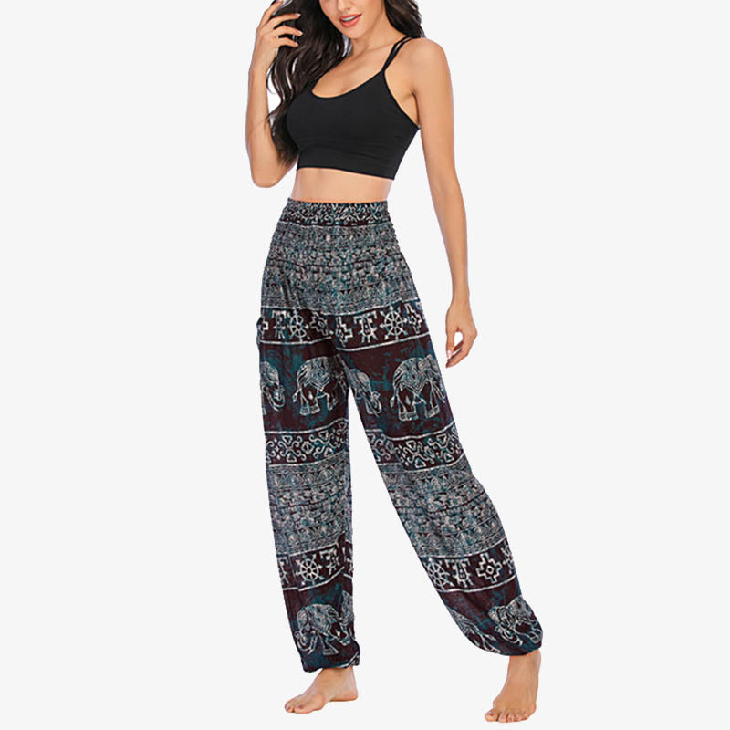 Elephant Pattern Loose Casual Harem Trousers High Waist Women's Yoga Pants
