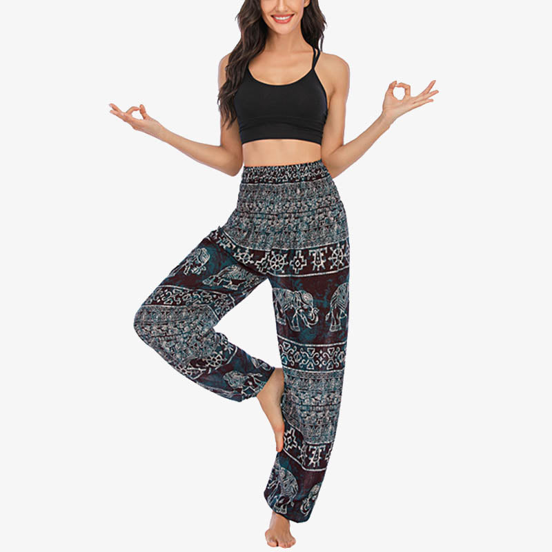 Elephant Pattern Loose Casual Harem Trousers High Waist Women's Yoga Pants