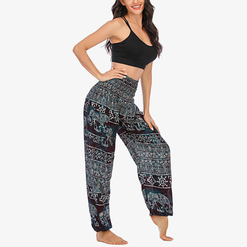 Elephant Pattern Loose Casual Harem Trousers High Waist Women's Yoga Pants