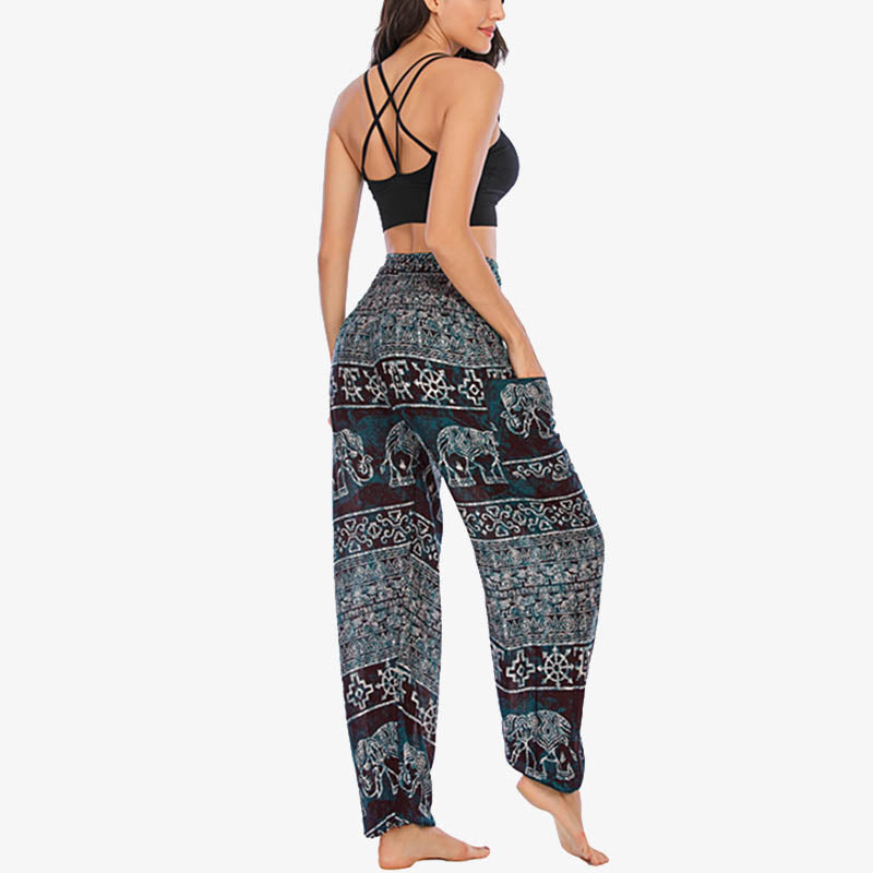 Elephant Pattern Loose Casual Harem Trousers High Waist Women's Yoga Pants