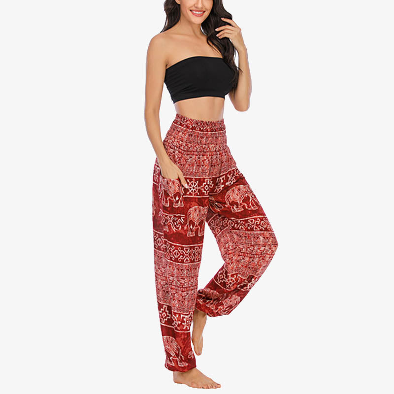 Elephant Pattern Loose Casual Harem Trousers High Waist Women's Yoga Pants