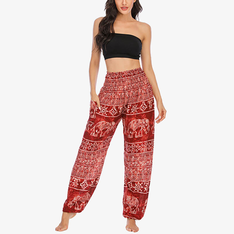 Elephant Pattern Loose Casual Harem Trousers High Waist Women's Yoga Pants