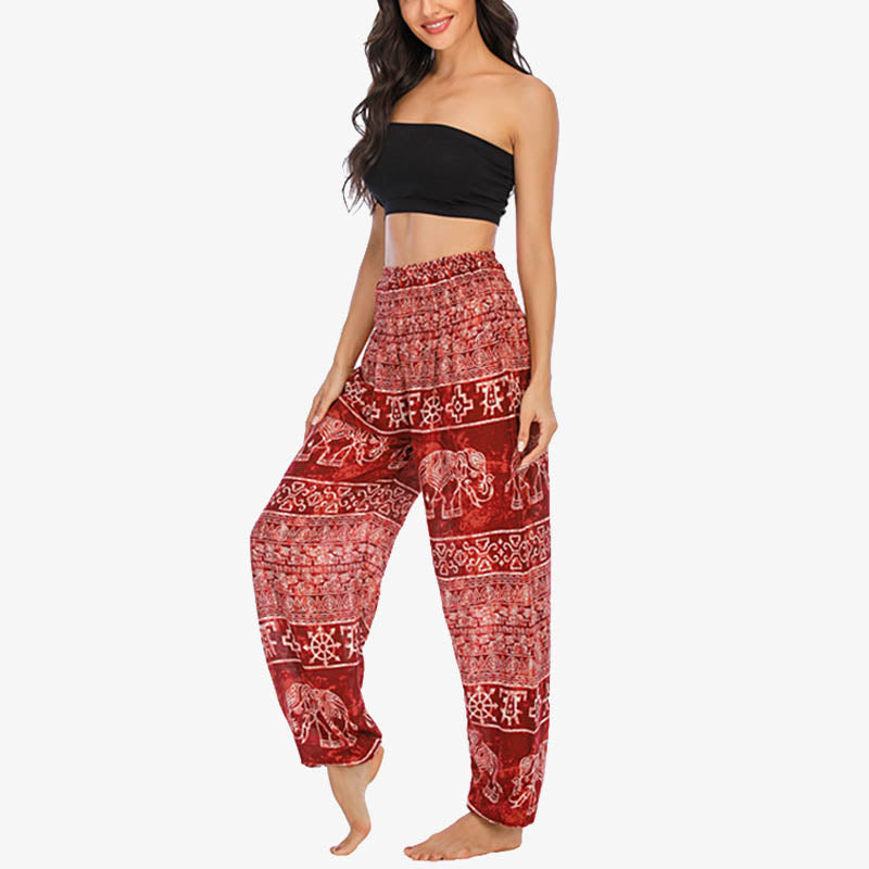 Elephant Pattern Loose Casual Harem Trousers High Waist Women's Yoga Pants