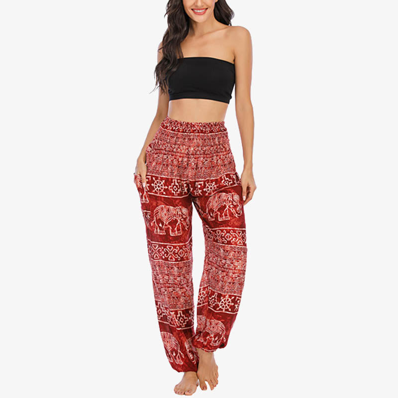 Elephant Pattern Loose Casual Harem Trousers High Waist Women's Yoga Pants