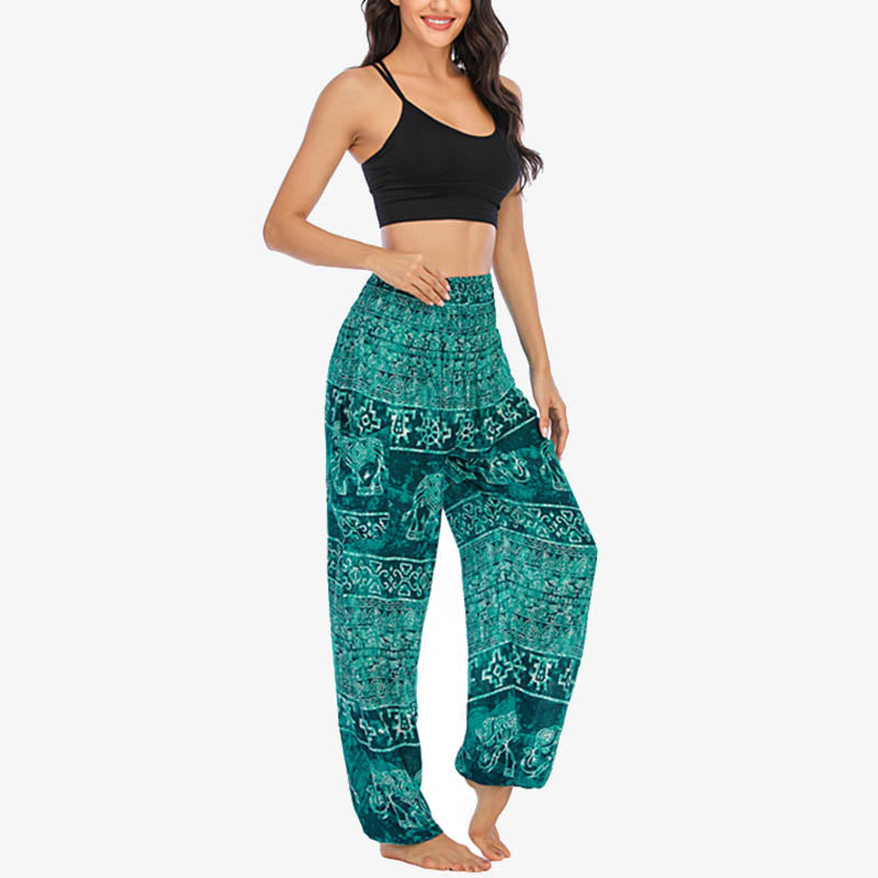 Elephant Pattern Loose Casual Harem Trousers High Waist Women's Yoga Pants