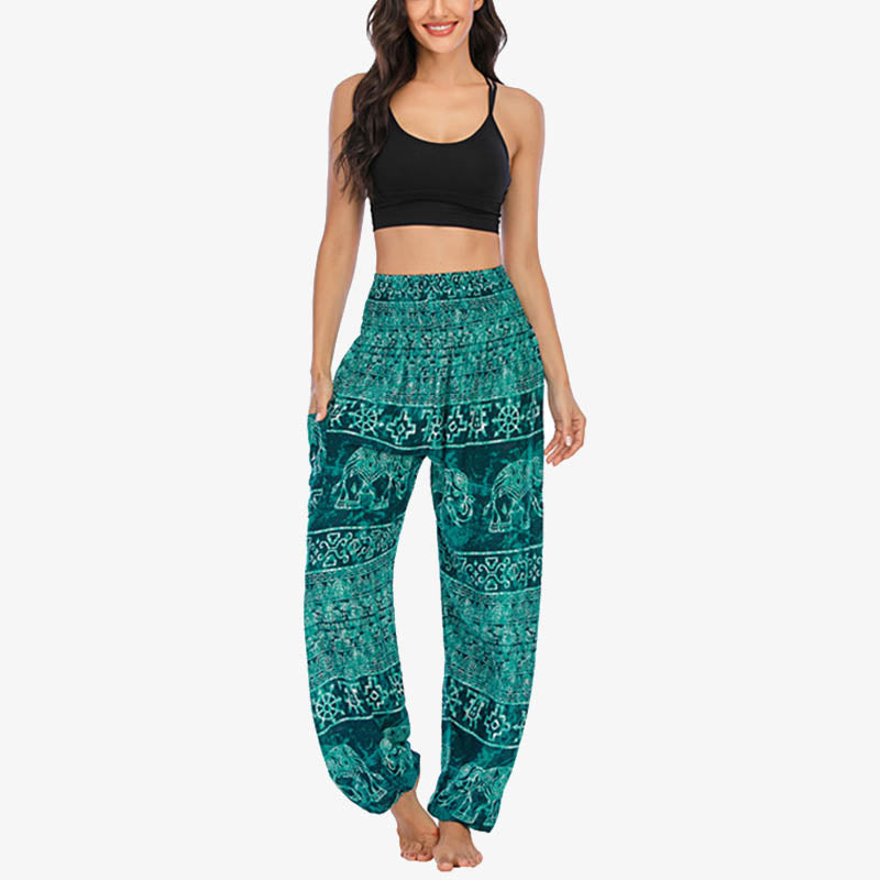 Elephant Pattern Loose Casual Harem Trousers High Waist Women's Yoga Pants