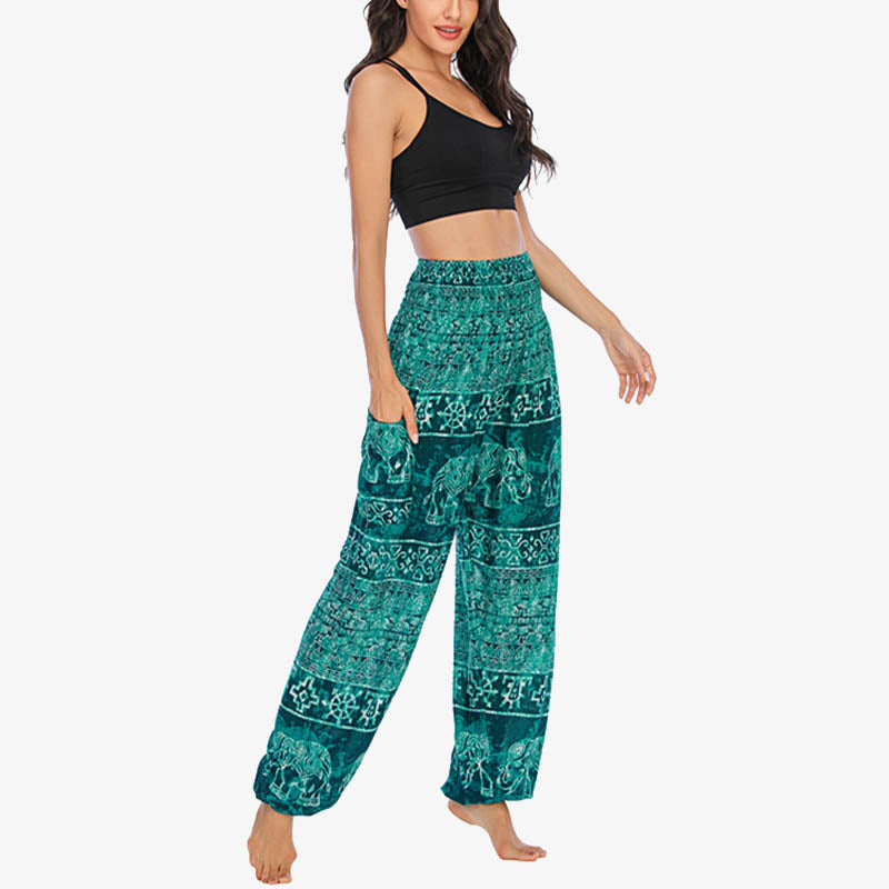 Elephant Pattern Loose Casual Harem Trousers High Waist Women's Yoga Pants
