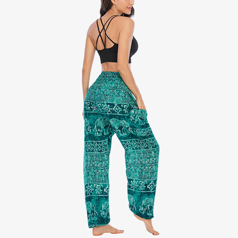 Elephant Pattern Loose Casual Harem Trousers High Waist Women's Yoga Pants