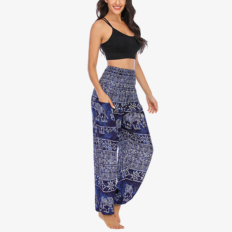 Elephant Pattern Loose Casual Harem Trousers High Waist Women's Yoga Pants