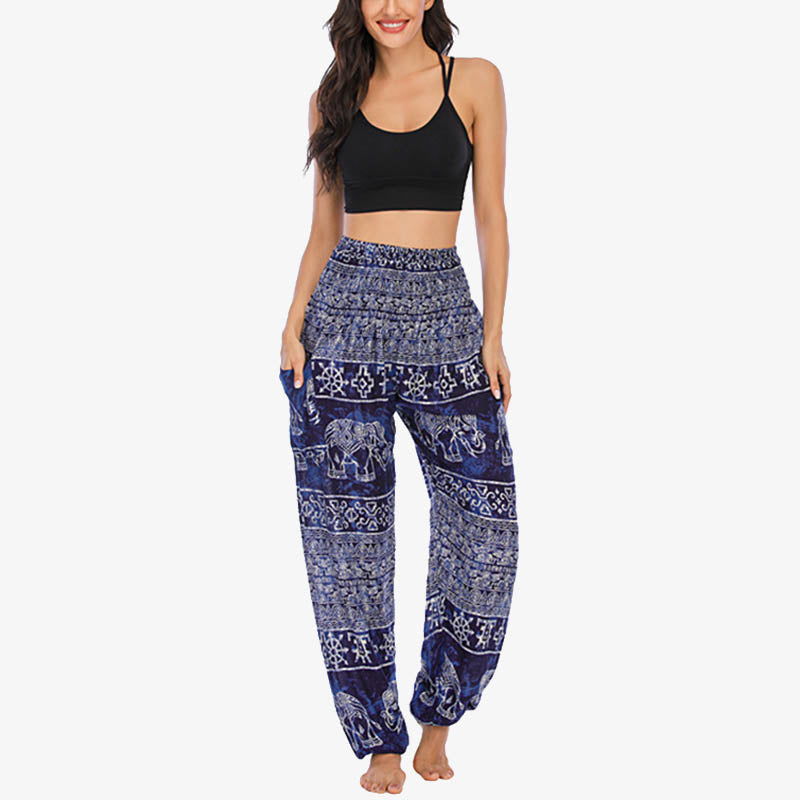 Elephant Pattern Loose Casual Harem Trousers High Waist Women's Yoga Pants