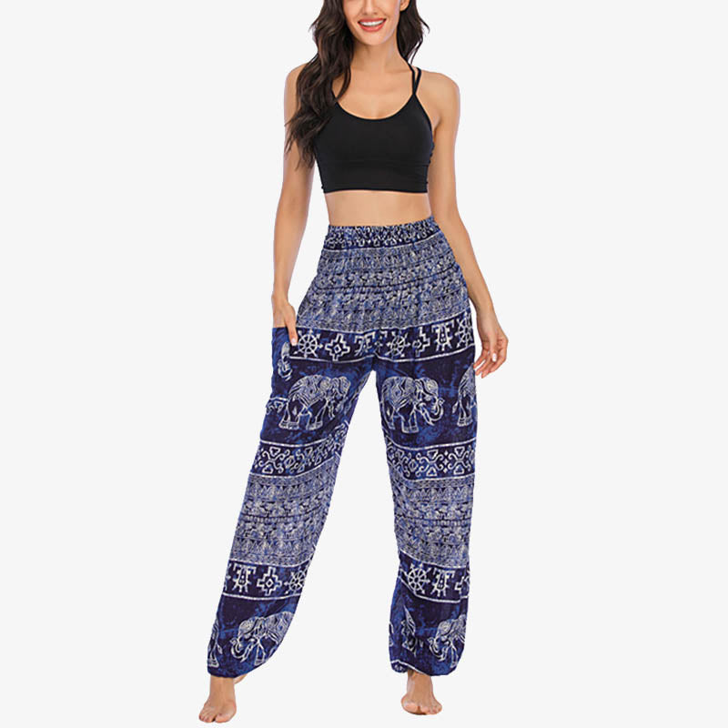 Elephant Pattern Loose Casual Harem Trousers High Waist Women's Yoga Pants