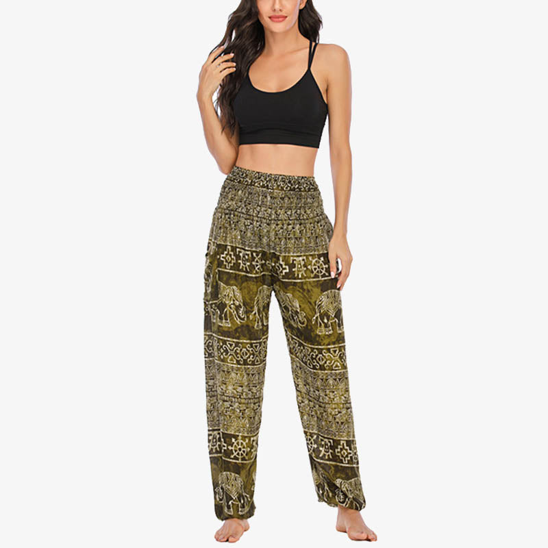 Elephant Pattern Loose Casual Harem Trousers High Waist Women's Yoga Pants