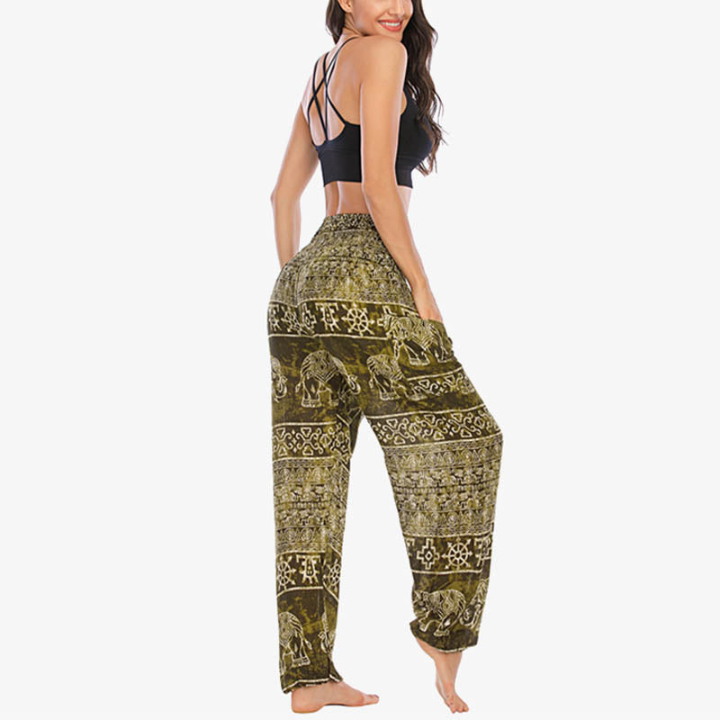 Elephant Pattern Loose Casual Harem Trousers High Waist Women's Yoga Pants