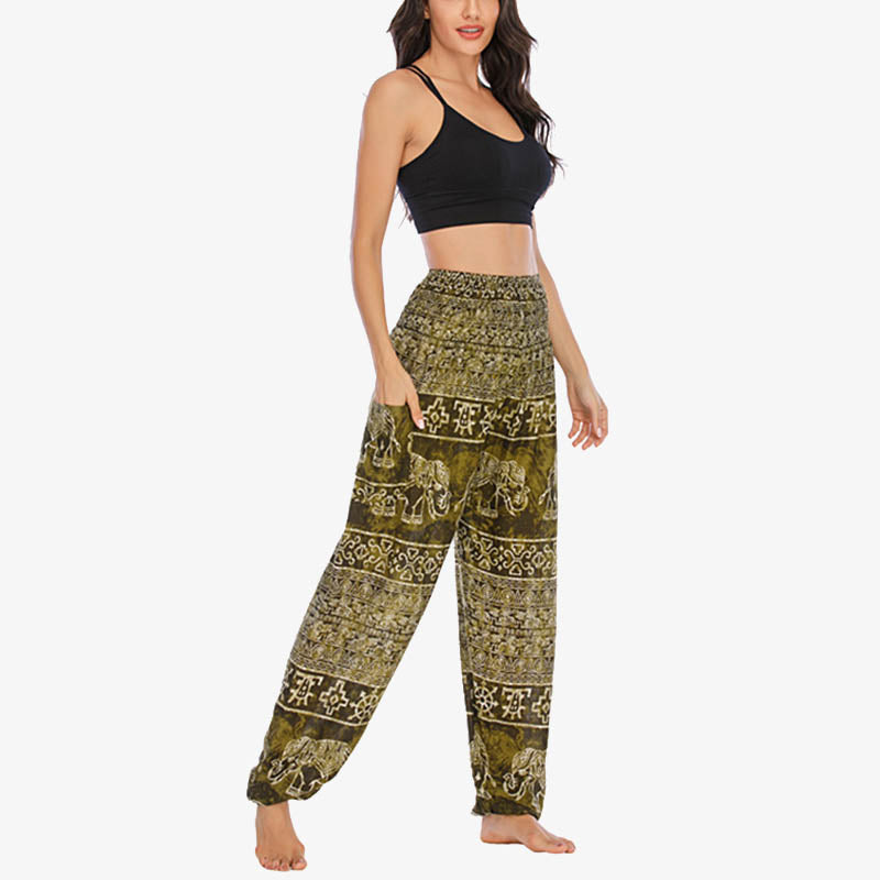 Elephant Pattern Loose Casual Harem Trousers High Waist Women's Yoga Pants