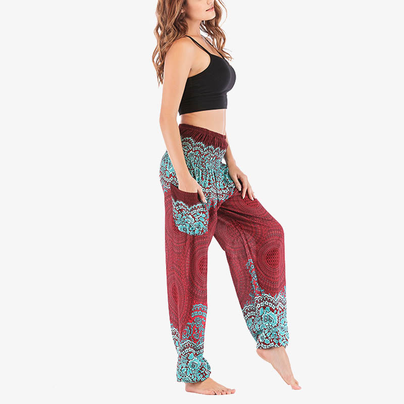 Round Geometric Pattern Loose Casual Harem Trousers High Waist Women's Yoga Pants