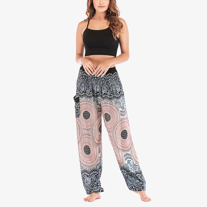 Round Geometric Pattern Loose Casual Harem Trousers High Waist Women's Yoga Pants