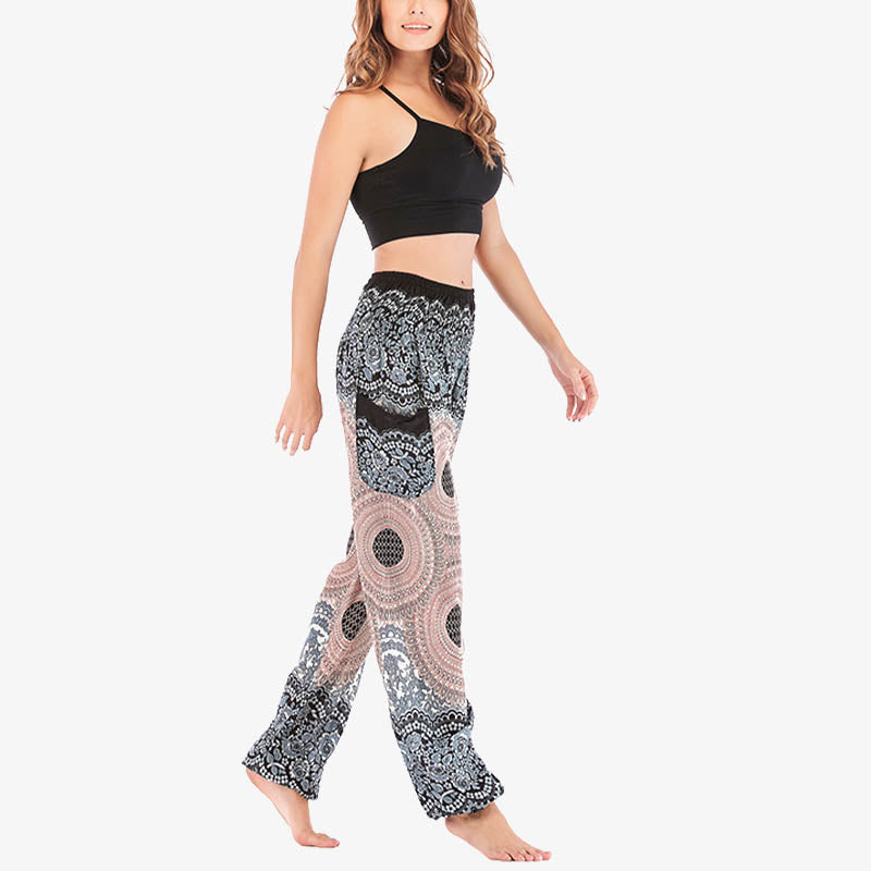 Round Geometric Pattern Loose Casual Harem Trousers High Waist Women's Yoga Pants