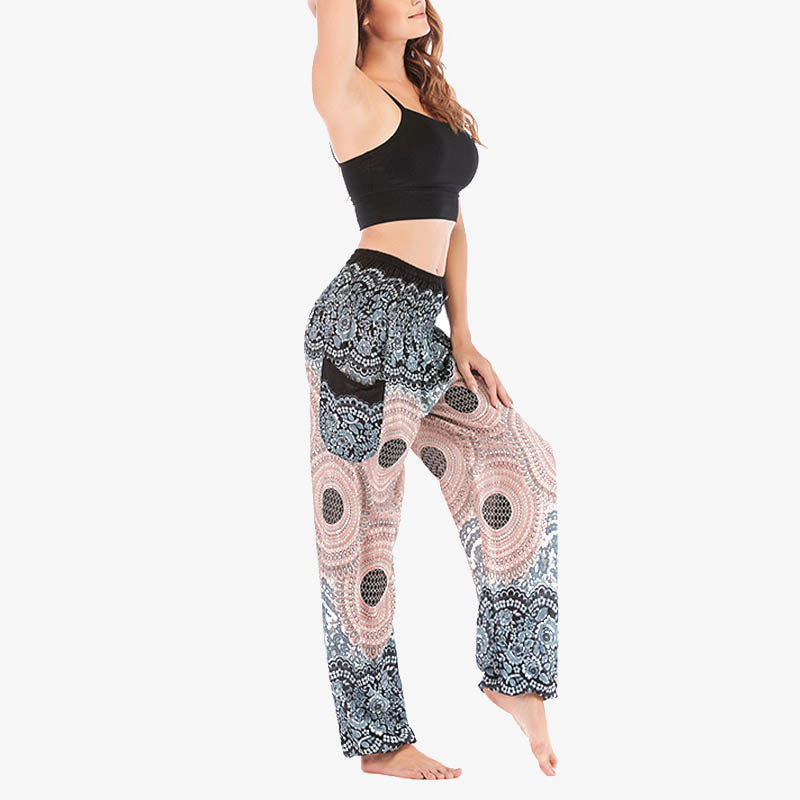 Round Geometric Pattern Loose Casual Harem Trousers High Waist Women's Yoga Pants