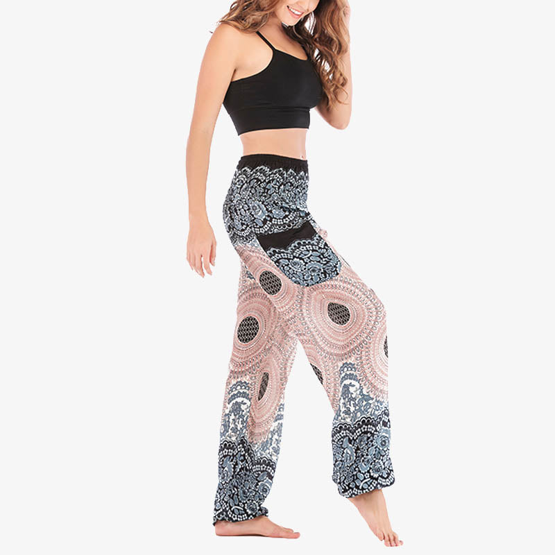 Round Geometric Pattern Loose Casual Harem Trousers High Waist Women's Yoga Pants
