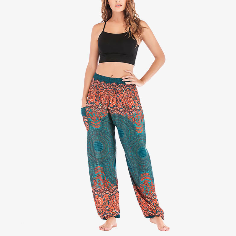 Round Geometric Pattern Loose Casual Harem Trousers High Waist Women's Yoga Pants