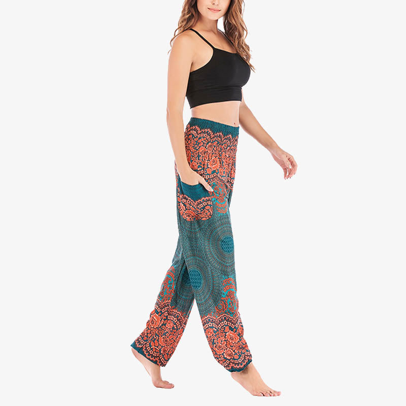 Round Geometric Pattern Loose Casual Harem Trousers High Waist Women's Yoga Pants