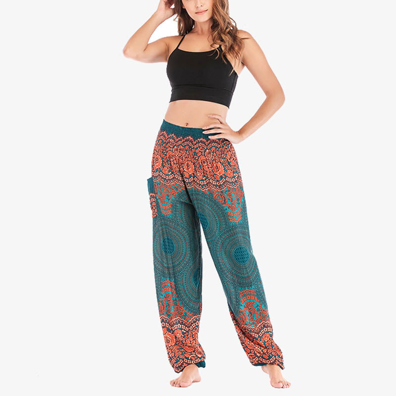 Round Geometric Pattern Loose Casual Harem Trousers High Waist Women's Yoga Pants