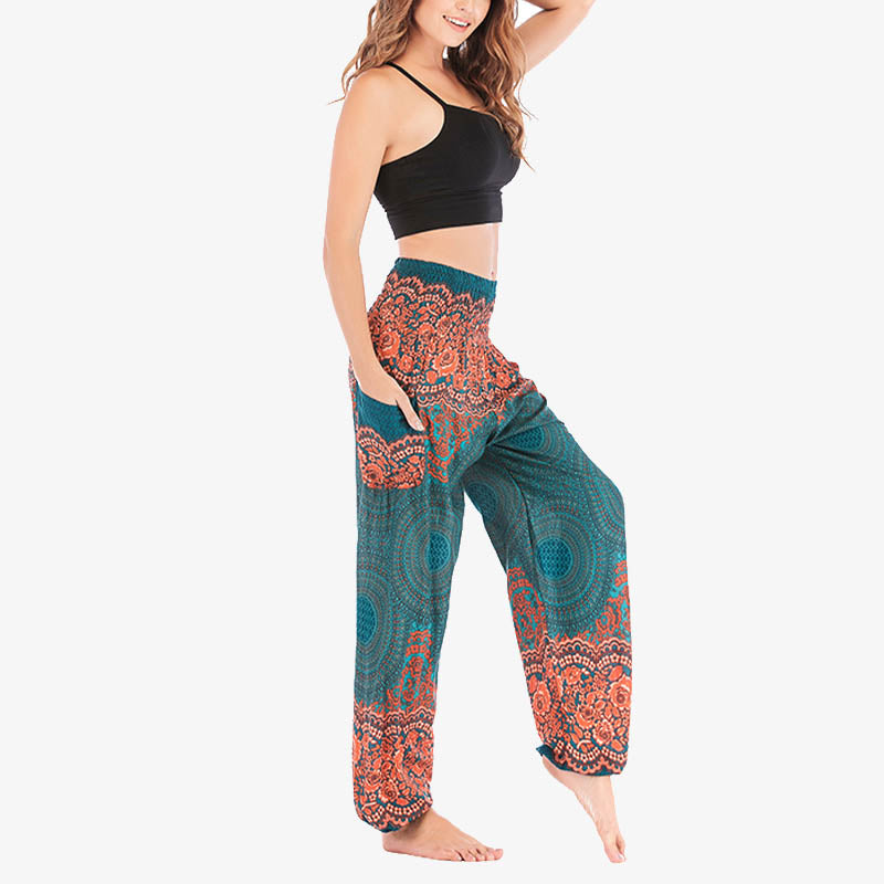Round Geometric Pattern Loose Casual Harem Trousers High Waist Women's Yoga Pants