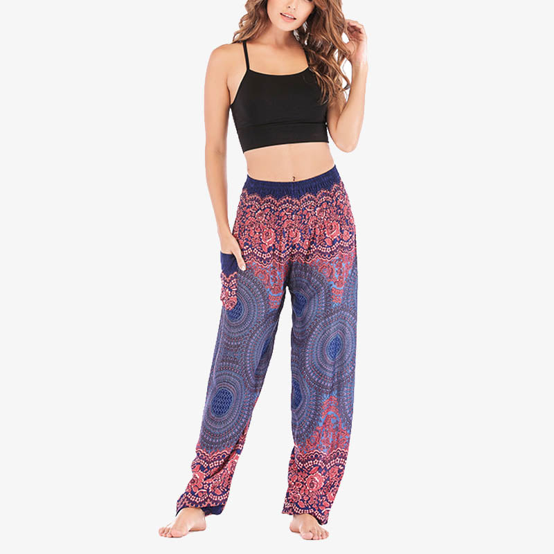 Round Geometric Pattern Loose Casual Harem Trousers High Waist Women's Yoga Pants