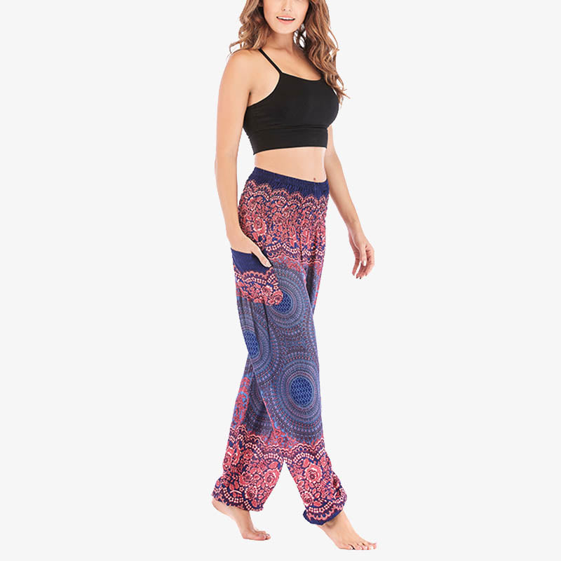 Round Geometric Pattern Loose Casual Harem Trousers High Waist Women's Yoga Pants