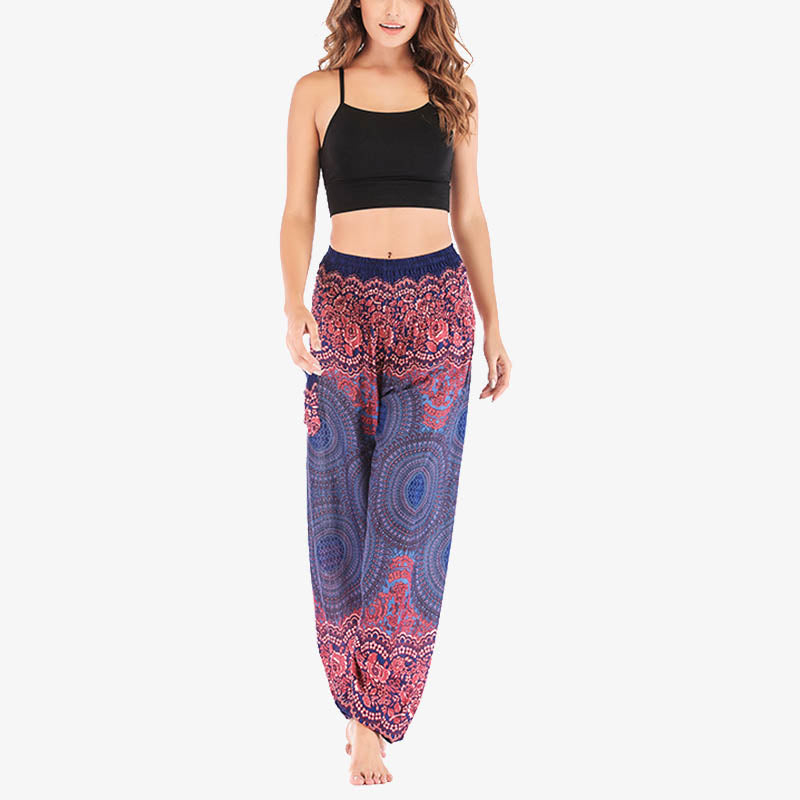 Round Geometric Pattern Loose Casual Harem Trousers High Waist Women's Yoga Pants