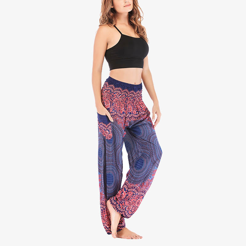 Round Geometric Pattern Loose Casual Harem Trousers High Waist Women's Yoga Pants