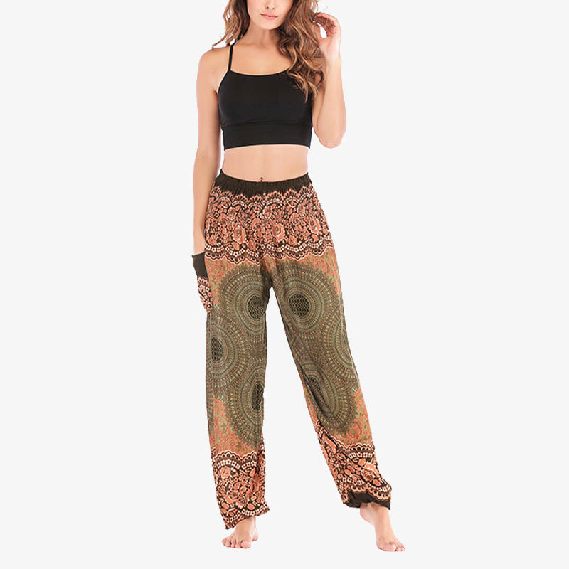 Round Geometric Pattern Loose Casual Harem Trousers High Waist Women's Yoga Pants