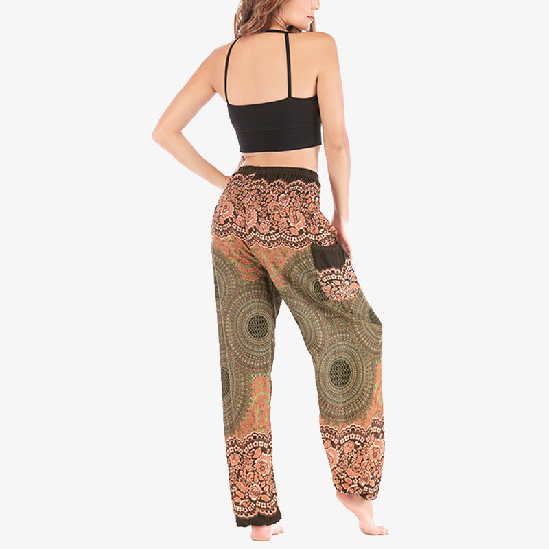 Round Geometric Pattern Loose Casual Harem Trousers High Waist Women's Yoga Pants